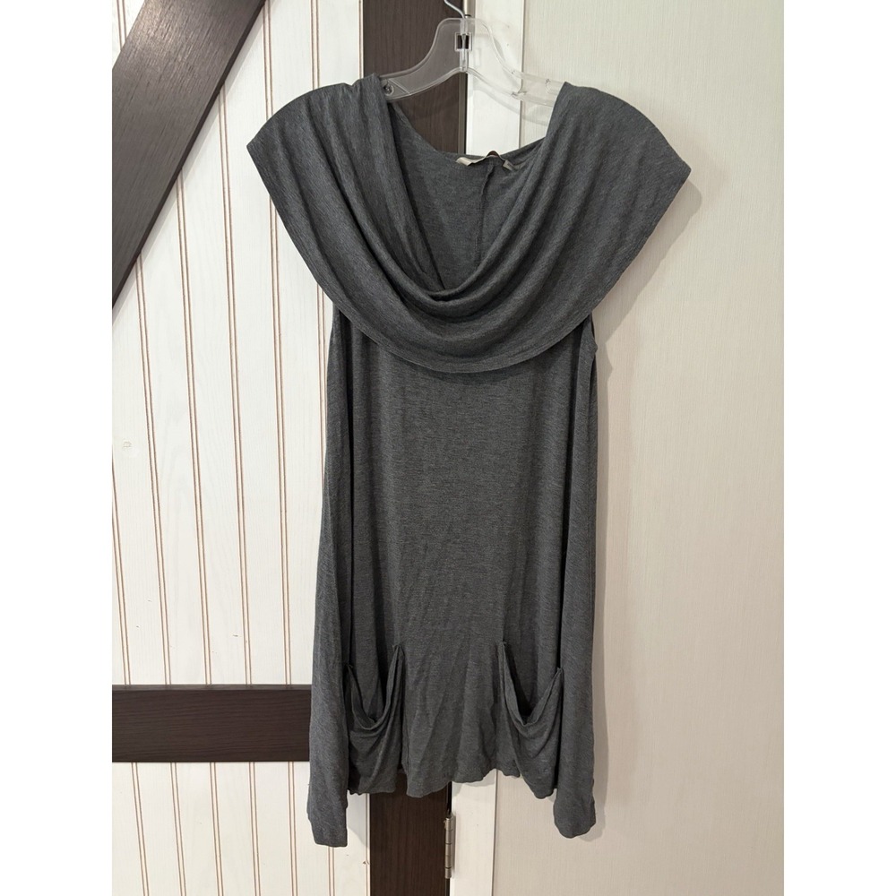 Soft Surroundings Womens Small Gray Cowl Neck Shift Dress Tunic Top Pockets Soft